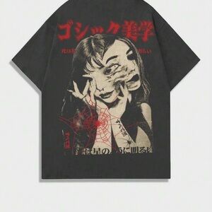 Graphic Gothic Aesthetic Kids' Black Tee with Red Print